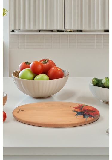 Yekpare Masif Ahşap Sunum Kesme Tahtası Desenli Kayın Medium 5