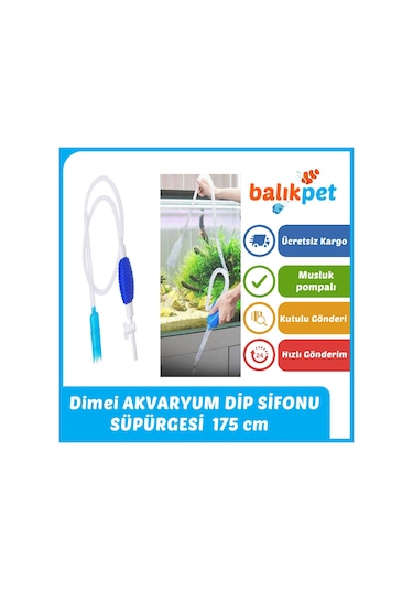 Dimei Vanalı Pompalı Akvaryum Dip Sifonu Temizleyici 175cm