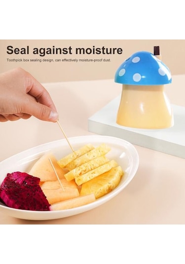 Turuncu Basın Tasarım Otomatik Kürdan Tutucu Toz Geçirmez Büyük Kapasiteli Yaratıcı Mantar Şekilli Masa Kürdan Saklama Kutusu Ev İçin