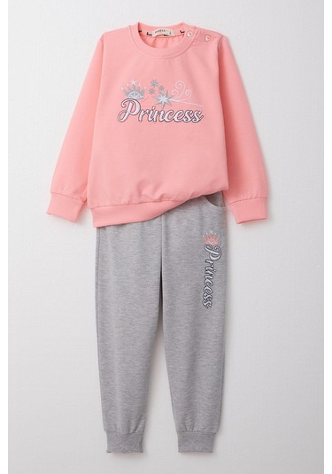 Breeze Kız Bebek Eşofman Takım Prenses Yazı Nakışlı 9 Ay-3 Yaş, Pembe Pembe