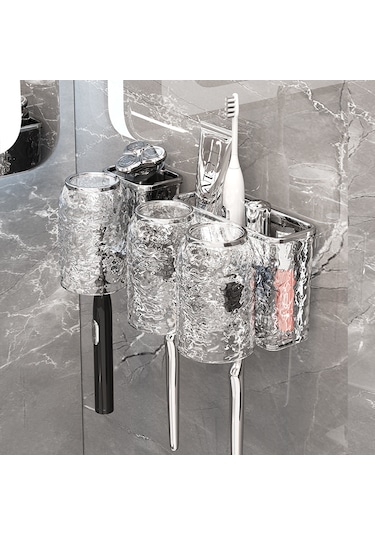 Yifomall Banyo Taşınabilir Diş Fırçası Ve Bardak Tutucu, Sürekli Plastik Materyal, Süspansiyon Cup Tasarımı, 3 Bardaklı Organize Depolama Seti Diğer