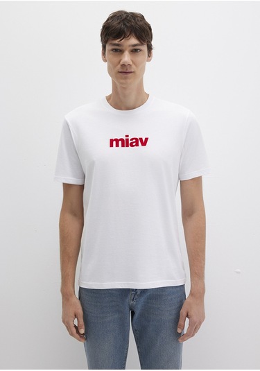 Mavi - Miav Baskılı Erkek Tişört 067153-622 Kırmızı Beyaz