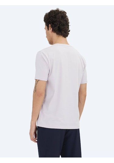 Kip Lila Düz Bisiklet Yaka Pamuk Karışımlı T-shirt Lila