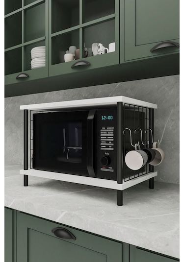 Çok Amaçlı Mikrodalga Dolabı Beyaz Tezgah Üstü Düzenleyici, Raflı Fırın Standı Beyaz