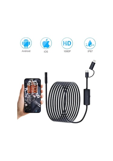 Bfs Endoskop Yılan Video Kamera Ios Ve Android Uyumlu Led Li 10 Metre 8 Mm Sert Kablo 2mp-131174