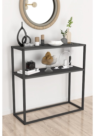 Bofigo Metal Ayaklı Dresuar Dekoratif Raflı Dresuar Antrasit