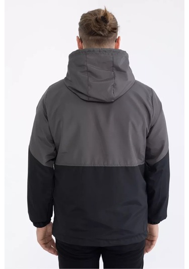 İçi Astarlı Su Ve Rüzgar Geçirmez Cepli Erkek Yağmurluk Antrasit
