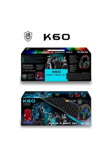 Karler K60 Kablolu RGB Oyuncu Klavye + Mouse + Kulaklık + Mouse Pad