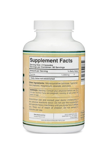 Double Wood Taurine 1000mg Per Serving, 180 Capsul.from The A...
