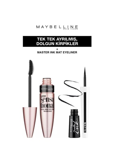 Maybelline Lash Sensational Ekstra Black Maskara + Master Ink Mat Eyeliner