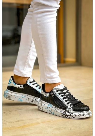 Bağcıklı Crocodile Siyah Mavi Günlük Erkek Ayakkabısı Siyah4 Siyah