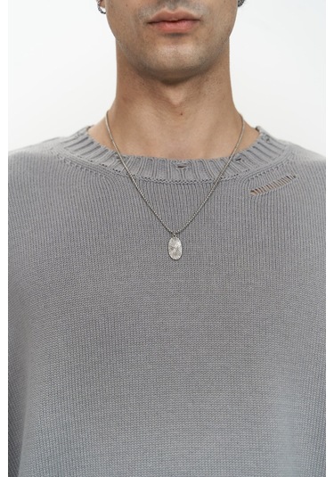 Alec Fitilli Yırtık Detay Füme Erkek Triko Kazak Füme