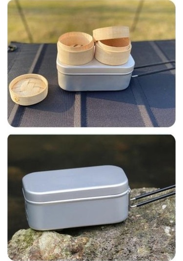 Pazly Buharlı Katlanır Soba Dış Mekan Piknik Tencere Bento Kutu Seti Gümüş