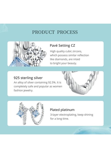 Wostu 925 Ayar Gümüş Narin Mavi Ve Beyaz Kübik Zirkonya Büküm Hoop Küpe Kadınlar İçin Takı Hediye