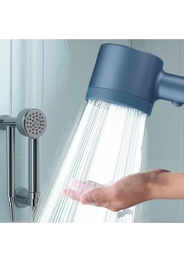 Fastbuy Challenger Yıldızlı Mavi 5 Ayarlı Deliksiz Vantuz Duş Başlığı + 8 Filtre Ve Paslanmaz Hortum