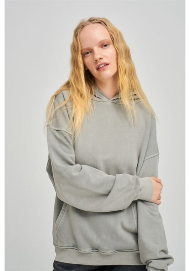 Exclusive Basic Yıkamalı Sweatshirt Gri Trndz1352