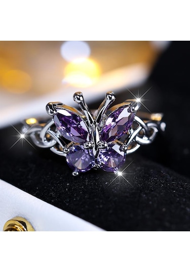 Mavi Narin Kelebek Mor Kübik Zirkonya Yüzük Kadın Trendy Gümüş Celtic Düğüm Yüzükler Nişan Gelin Düğün Takı Kadın Hediyeler 10 Mavi