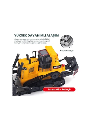 Huına 1554 1/16 Yüksek Kalite 11ch Rc Model Caterpillar Buldozer Paletli Metal Kepçe Kazıcı Uzaktan Kumandalı İş Makinesi -2.4g Sesli Ve Işıklı