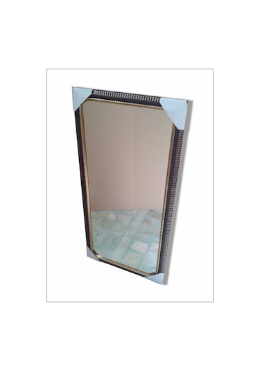 110X55Cm Ahşap Çerçeveli Yaldızlı Kahverengi Cam Boy Aynası Ahşap