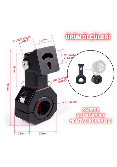 Motosiklet Gidon Sis Farı Montaj Ayağı 2 Adet Alüminyum Braket