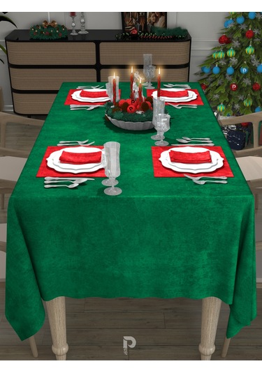 Daily Series Kadife Dokulu Zümrüt Yeşili Rengi Masa Örtüsü Zümrüt Yeşili