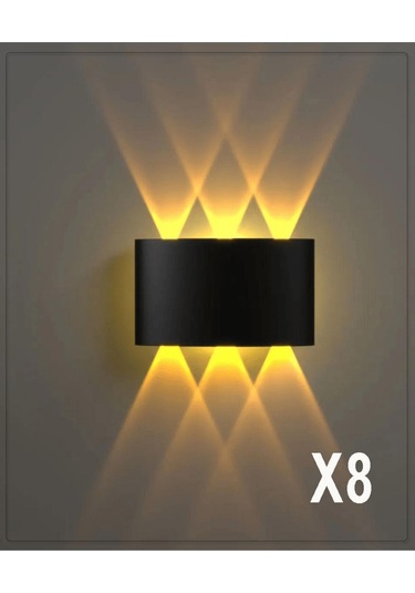 Şanled Dekoratif 10w Çift Yönlü Iç-diş Mekan Siyah Kasa Işik Duvar Aplik Amber 8'li Amber