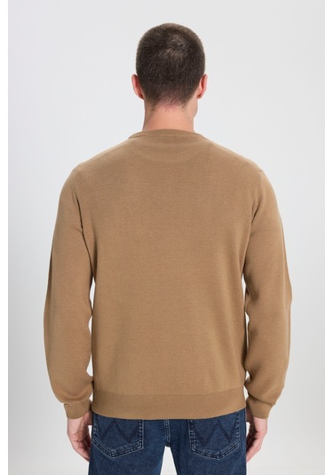 Regular Fit Normal Kesim Bisiklet Yaka Bej Triko Kazak W242724614 Bej