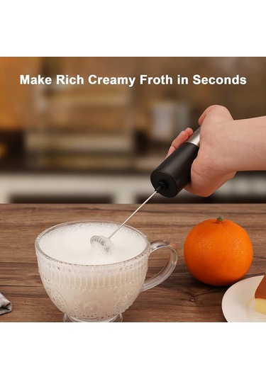 Hfambition El Tutulu Kafe Çay Köpükleyici, Hafif Taşınabilir, Çelik Kefeli, Kahve Latte Çikolata İçin Köpük Oluşturucu Gümüş - Siyah