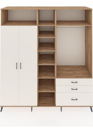 Kronos Dolap 9 Raflı 3 Çekmeceli 2 Askılı 220x59x243 Çam-aytaşı/aytaşı Aytası/aytası