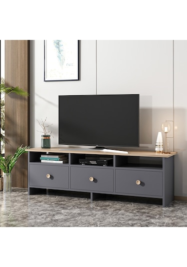 Bmdekor Tv Sehpası Ozan Antrasit Meşe 150 Cm
