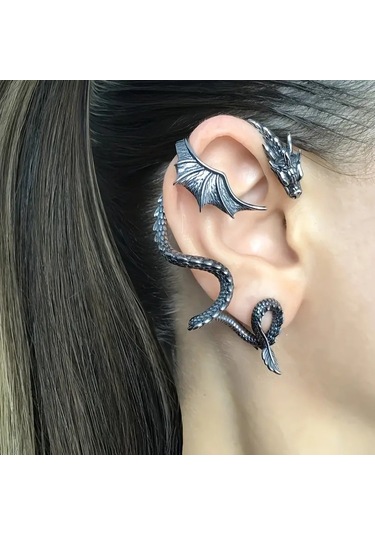 Retro Tarzı Sarmal Ejderha Küpeler, Moda Punk Gotik Parti Küpeleri, Antika Gümüş.