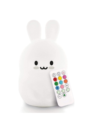 Suofeng Tavşan Şekilli Gece Lambası - Çocuklar İçin Güvenli Silikon Dokunmatik Usb Şarjlı Taşınabilir Yatak Başı Bebek Odası Hediyelik Beyaz