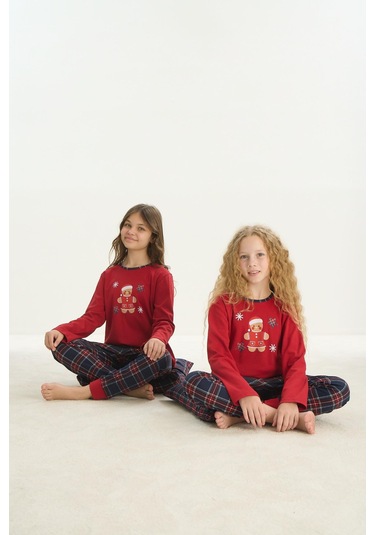 Kız Çocuk Uzun Kol Kırmızı Pijama Takım C4t4n7o8 001