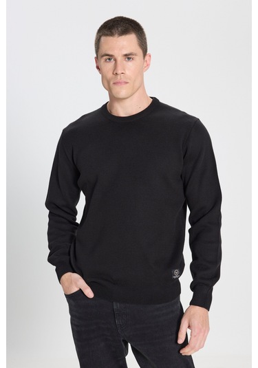 Regular Fit Normal Kesim Bisiklet Yaka Siyah Triko Kazak W242724001 Siyah