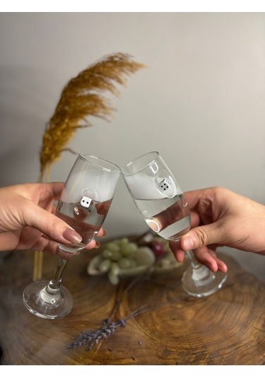 Şampanya Kadehi Zar Figürlü 2'li Şeffaf