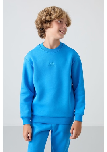 Tommy Life Saks Pamuklu Kalın İçi Tüylü Yumuşak Dokulu Standart Fit Nakışlı Erkek Çocuk Eşofman Takım - 11249 Saks Mavisi