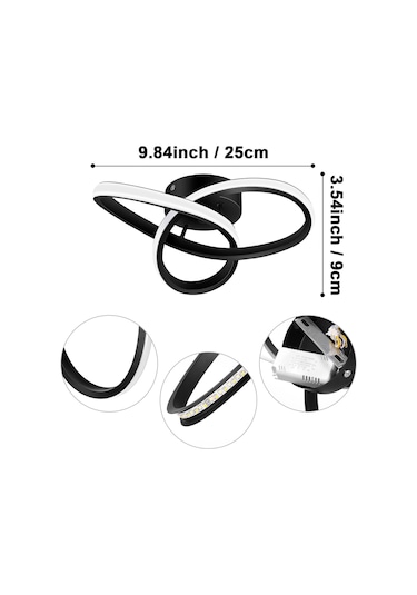 Neoglint Led Tavan Işık Koridor Işıkları Kavisli Tasarım Tavan Lambaları Yatak Odası İçin 3 Renkli Işık Siyah