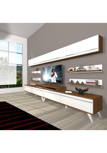 Decoraktiv Ekoflex 360y Mdf Retro Tv Ünitesi Tv Sehpası Ceviz - Beyaz