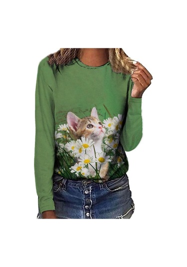 Yeşil Komik Sevimli Kedi 3d Baskı Gömlek Rahat Kazaklar Kadın Kıyafetleri İlkbahar Sonbahar Uzun Kollu Tişörtler Kadın Giyim Moda Üst Giyim Yeşil Yeşil Komik Sevimli Kedi 3d Baskı Gömlek Rahat Kazaklar Kadın Kıyafetleri İlkbahar Sonbahar Uzun Kollu Tişörtler Kadın Giyim Moda Üst Giyim Yeşil