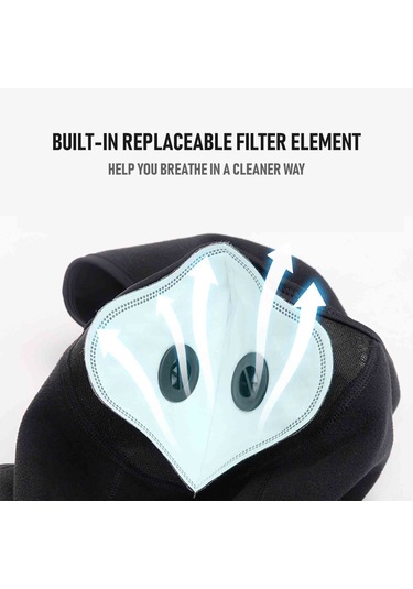 Fosenze Unisex Siyah Bisiklet Maskesi - Isı Sağlar, Rüzgar Ve Toz Korur, Nefes Valfi İle Konforlu, Spor İçin Elbise Xt7912 Siyah