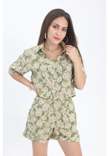 Gömlek Baskılı Kolu Duble Katlamalı - Yeşil-yeşil Yeşil