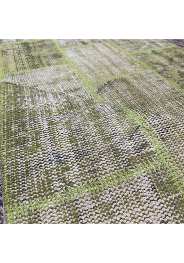 Hoom Rugs Antik Patchwork Yeşil El Dokuma Kilim Yeşil