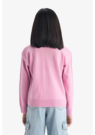 Defacto Kız Çocuk Standart Fit Bisiklet Yaka Triko Kazak C6902a825aupn444 Pembe