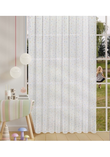 Caserta Home Point Çocuk Odası 4 Renkli Noktalı Puantiyeli Tül Perde