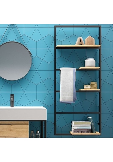 Banyo Duvara Monte Raf Ahşaplı Açık Banyo Dolabı