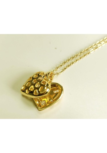 Uzel Çelik Sarı Gold Açılır Kapanır Taşlı Kalp Kolye Sarı