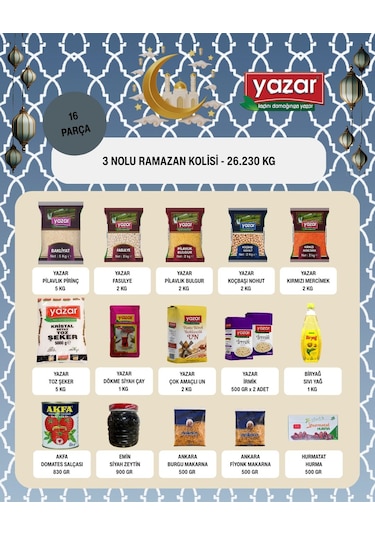 Yazar Ramazan Paketi 3 16 Parça 26,230 Kg