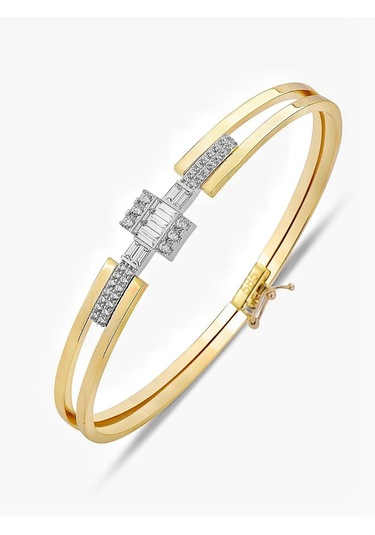 Tek Baget Sade Zarif Kaburga Kelepçe 14 Ayar Altın Bilezik Bileklik Altın - Yeşil