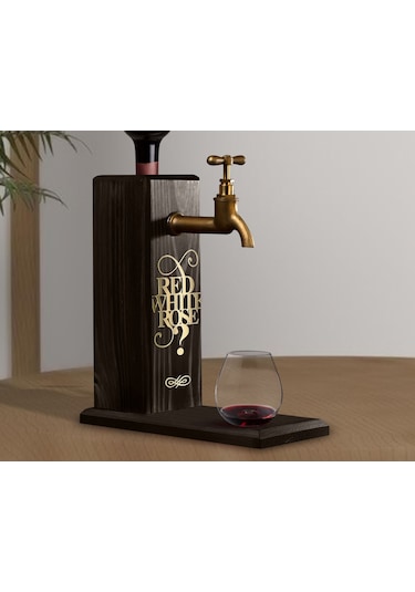 Bk Gift Aynalı Altın Kabartma Musluklu Doğal Siyah Ebony Ahşap Şarap Standı, Home Bar, İçecek Dispenseri, Ahşap İçecek Çeşmesi-13