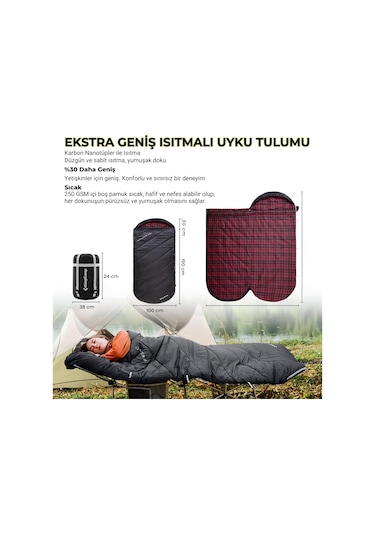 Kingcamp Freespace Heating 250 Isıtmalı Termal Uyku Tulumu Siyah